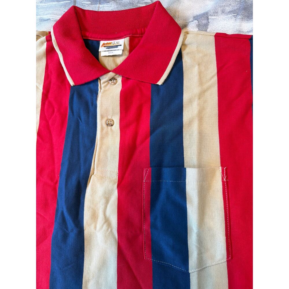 Action Gear Polo Short Sleeve Shirt Red Blue Tan Rugby Men’s Medium Vintage USA - Picture 6 of 8
